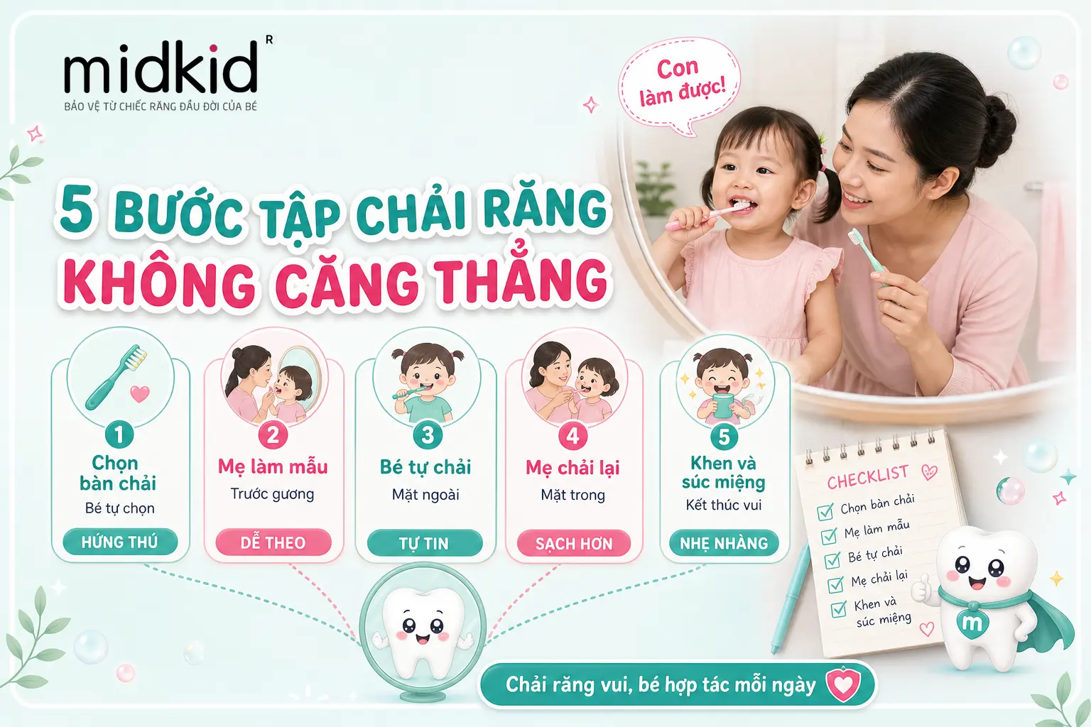5 bước tập chải răng không căng thẳng cho bé