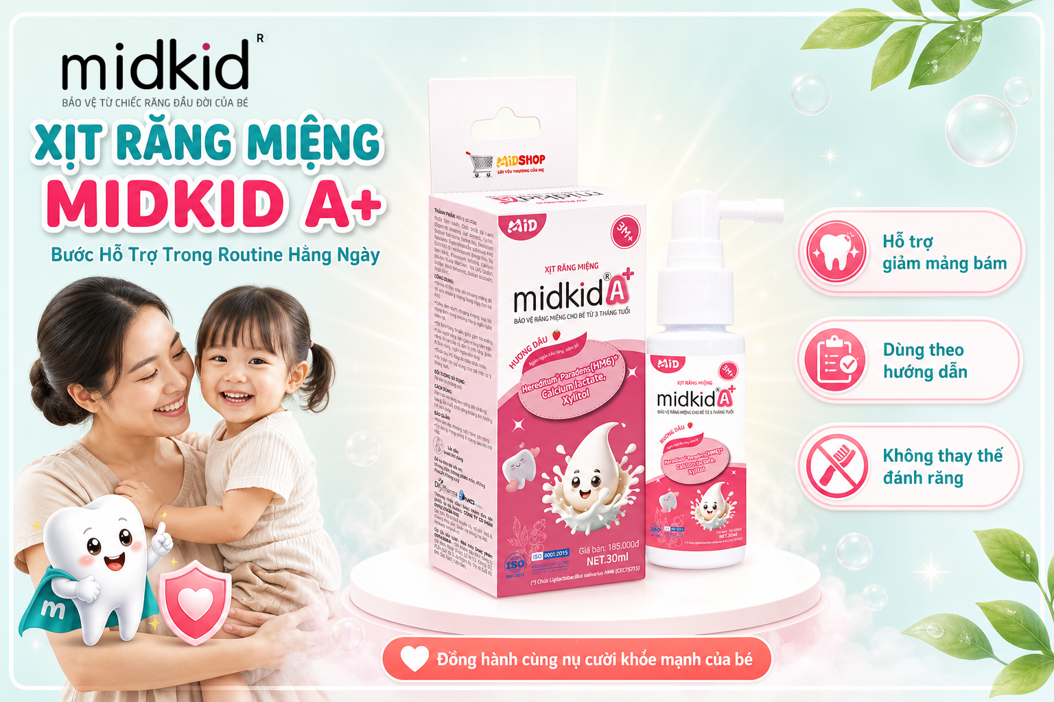 Xịt Răng Miệng Midkid A+ là bước hỗ trợ trong routine chăm sóc răng miệng hằng ngày