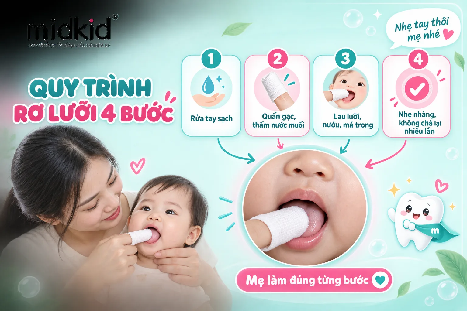 Quy trình 4 bước rơ lưỡi cho bé an toàn