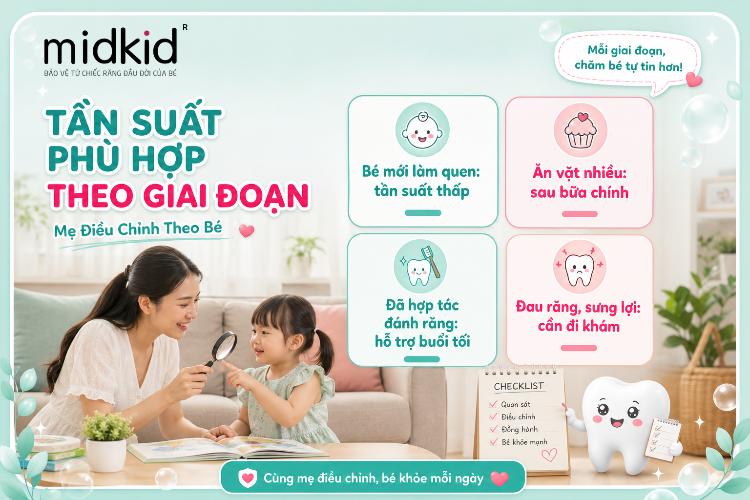 Tần suất xịt răng miệng phù hợp theo giai đoạn, mẹ điều chỉnh theo bé