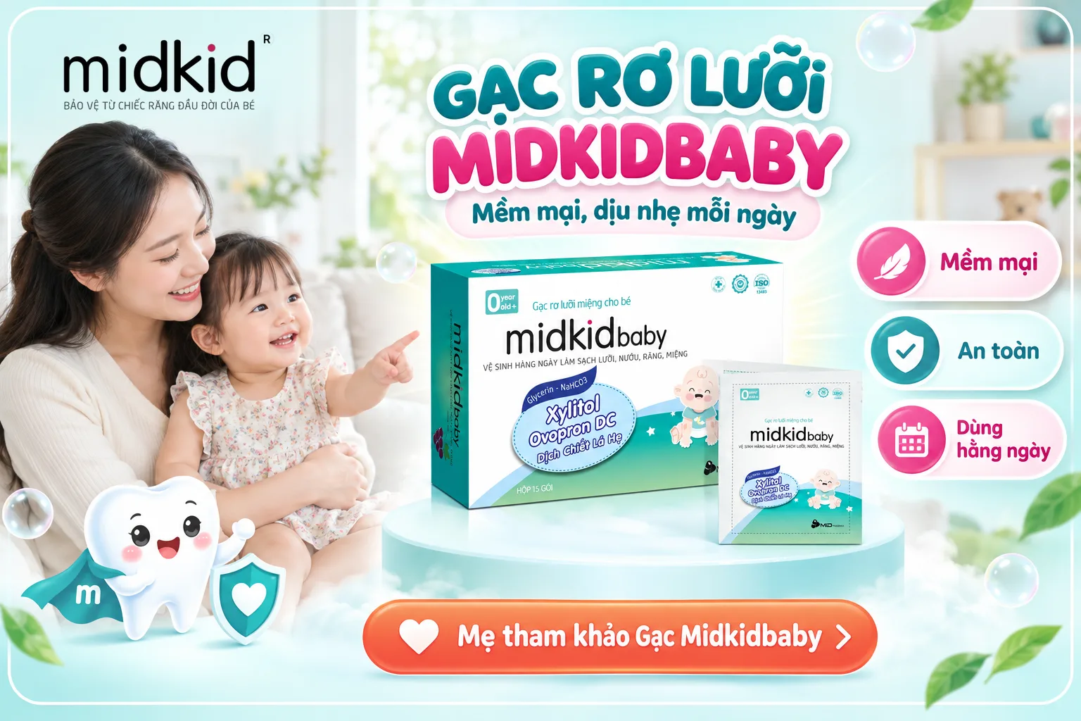 Gạc rơ lưỡi Midkidbaby mềm mại an toàn cho bé