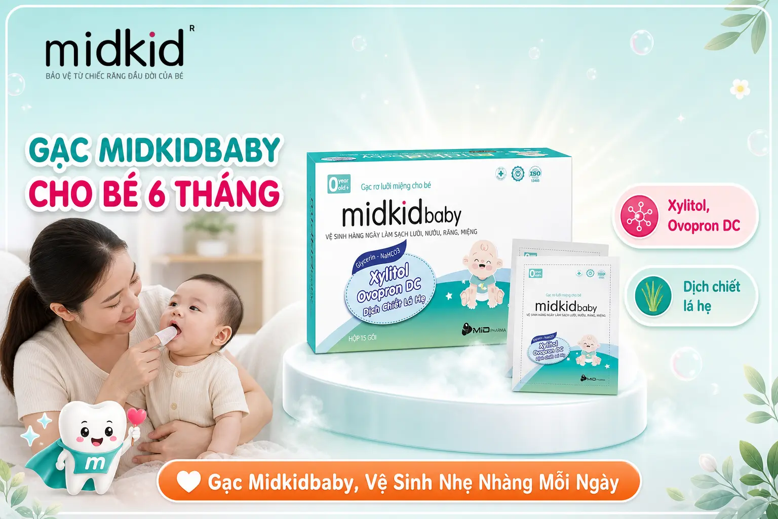 Gạc rơ lưỡi Midkidbaby cho bé 6 tháng