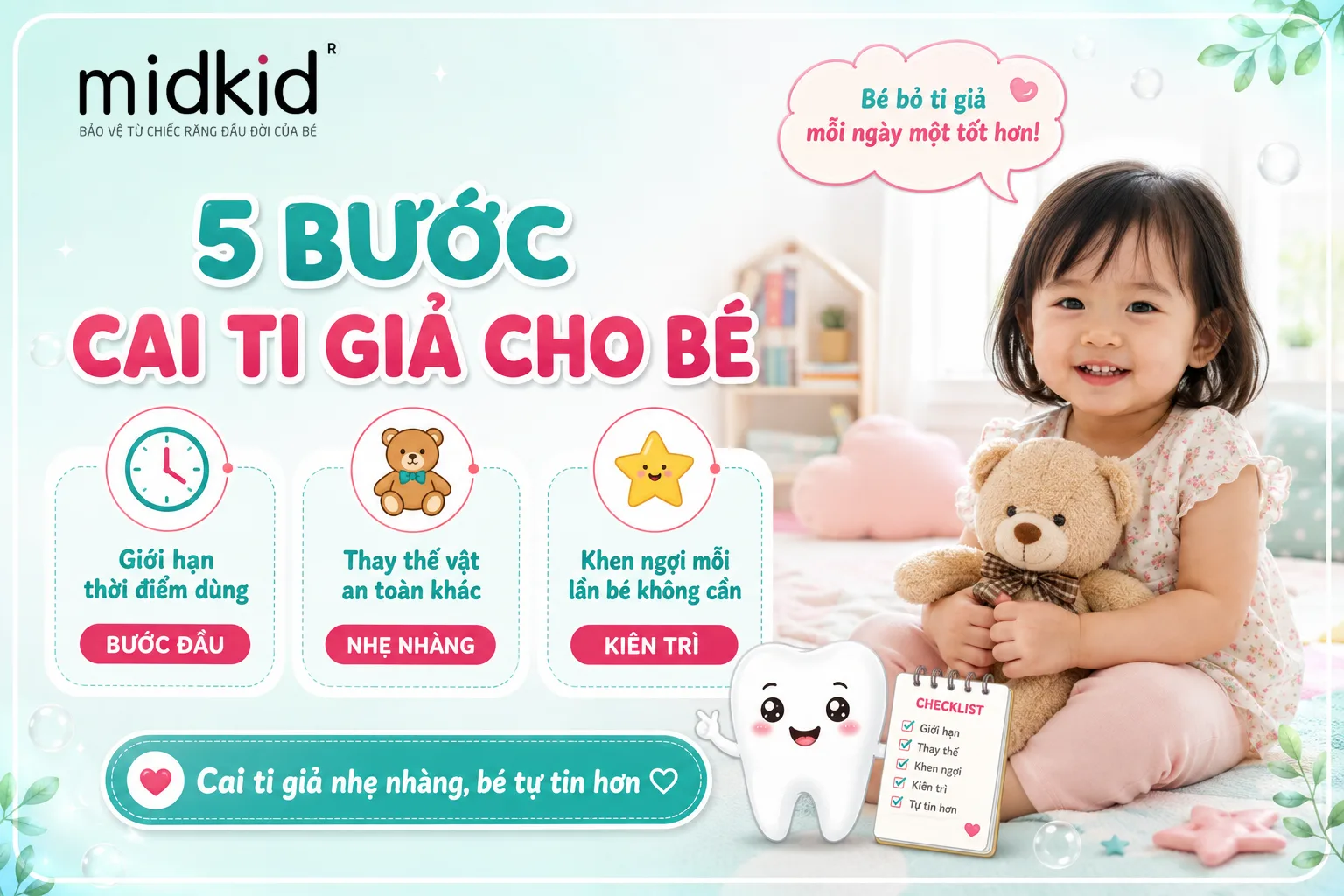 5 bước cai ti giả cho bé