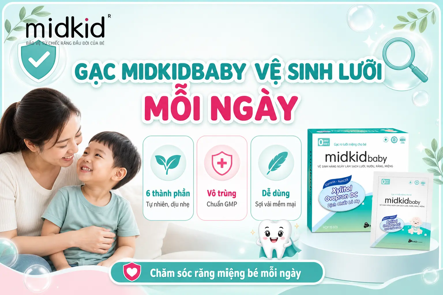 Gạc Midkidbaby vệ sinh lưỡi mỗi ngày