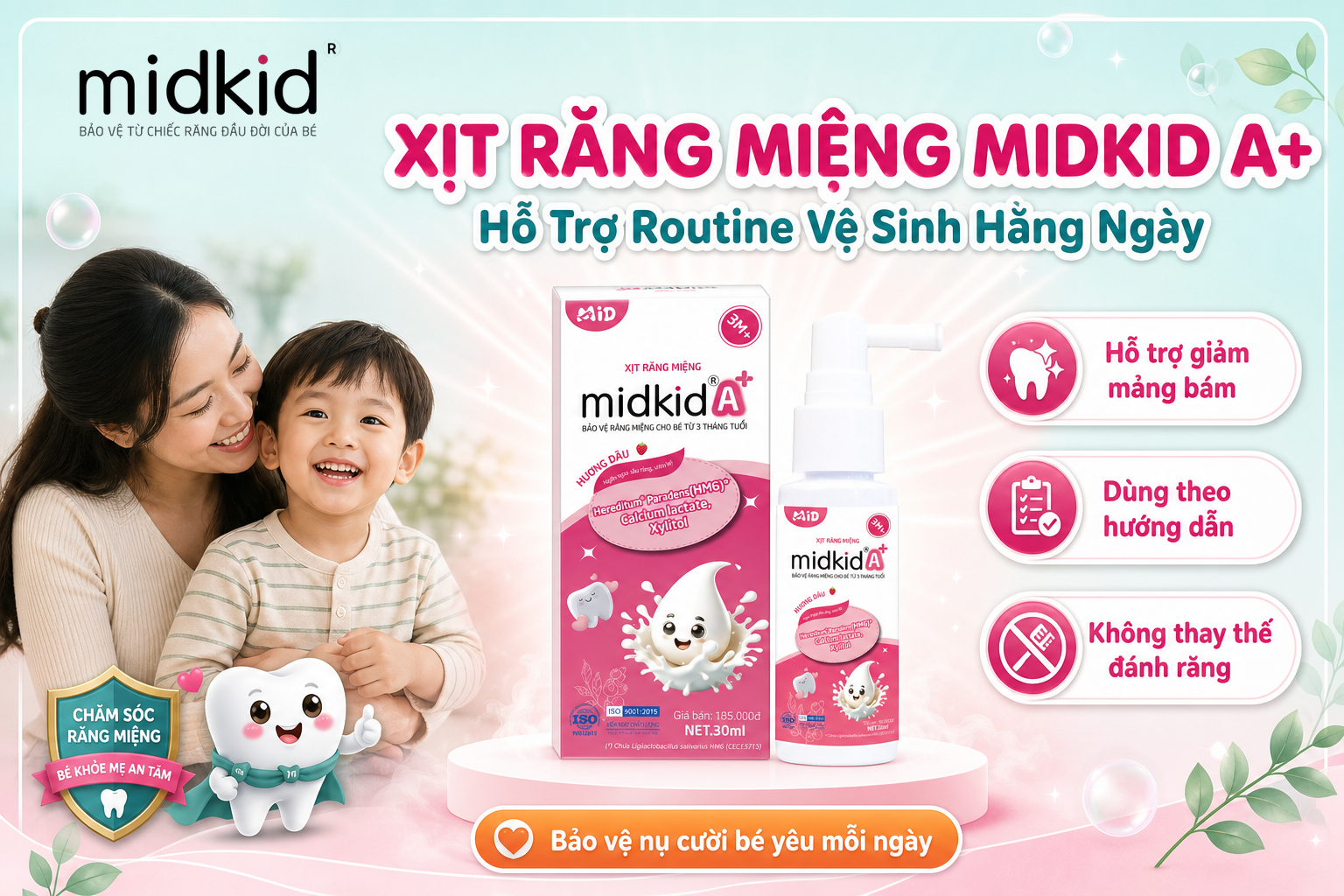 Xịt Răng Miệng Midkid A+ hỗ trợ routine vệ sinh răng miệng hằng ngày cho bé