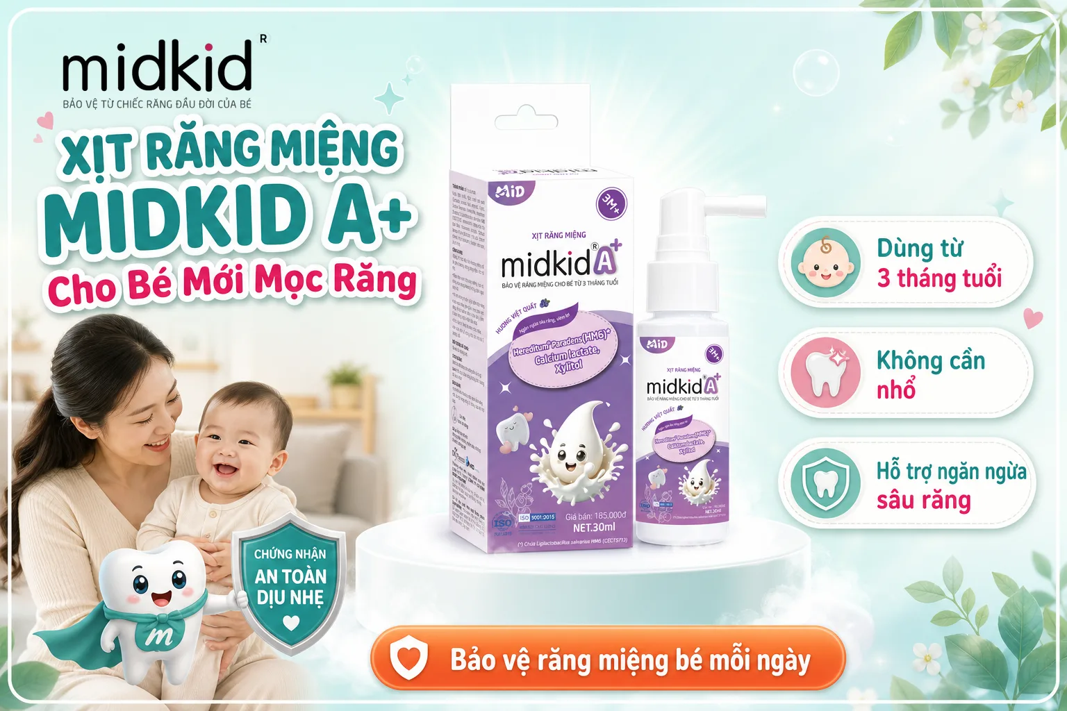 Xịt Răng Miệng Midkid A+ cho bé mới mọc răng
