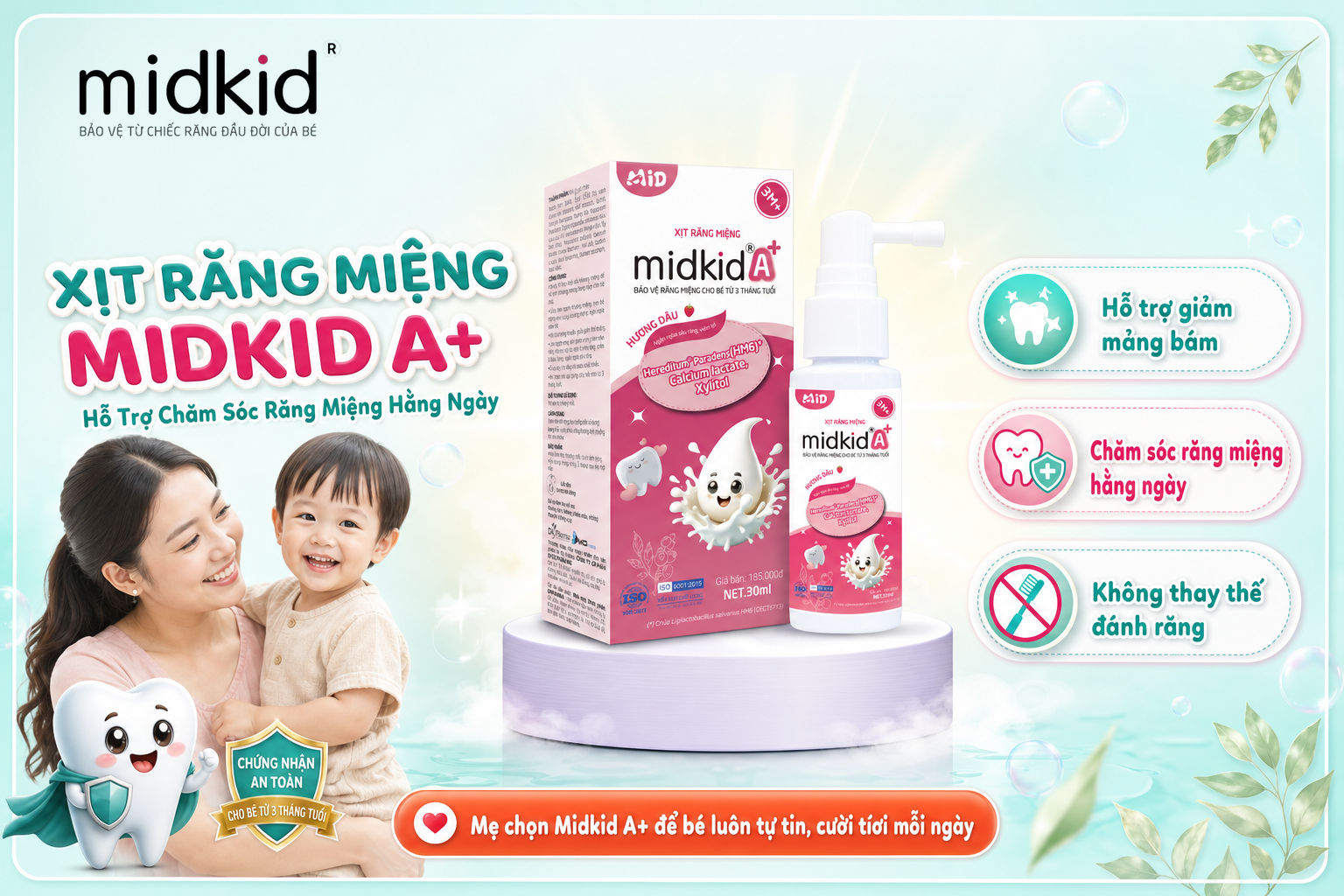 Xịt Răng Miệng Midkid A+ hỗ trợ chăm sóc răng miệng hằng ngày