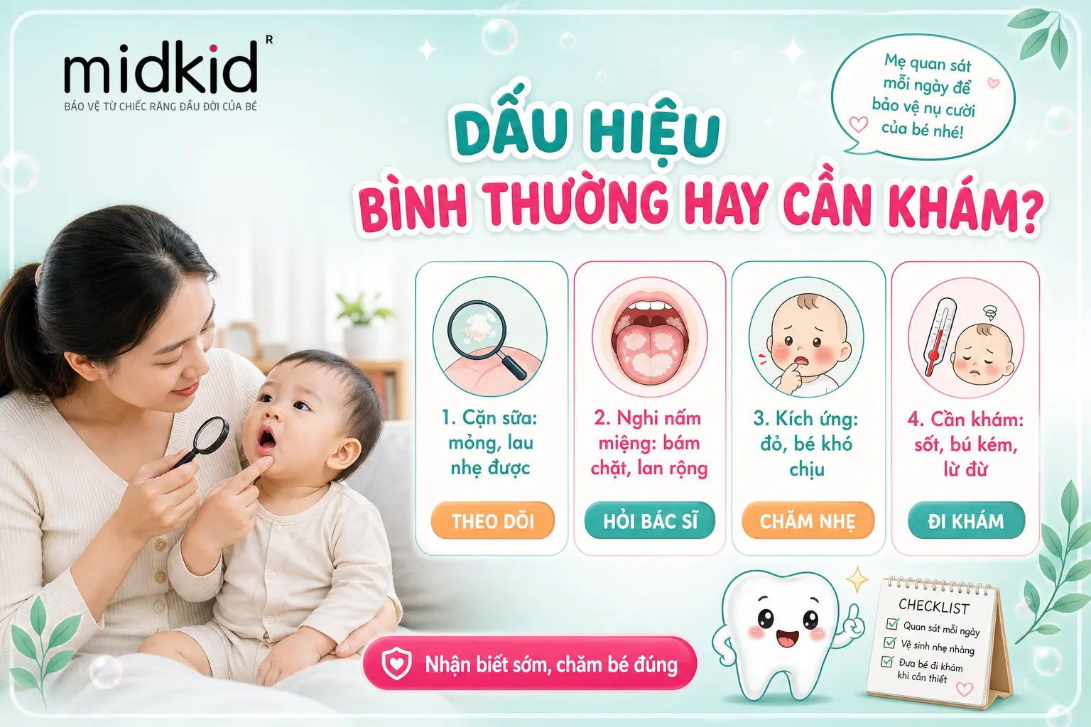 Dấu hiệu bình thường hay cần khám khi bé 9 tháng có mảng trắng lưỡi
