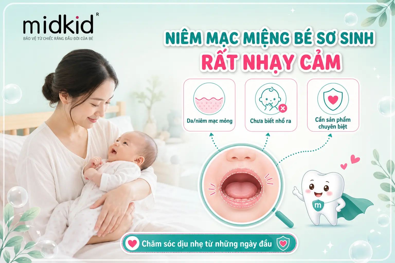 Niêm mạc miệng bé sơ sinh rất nhạy cảm
