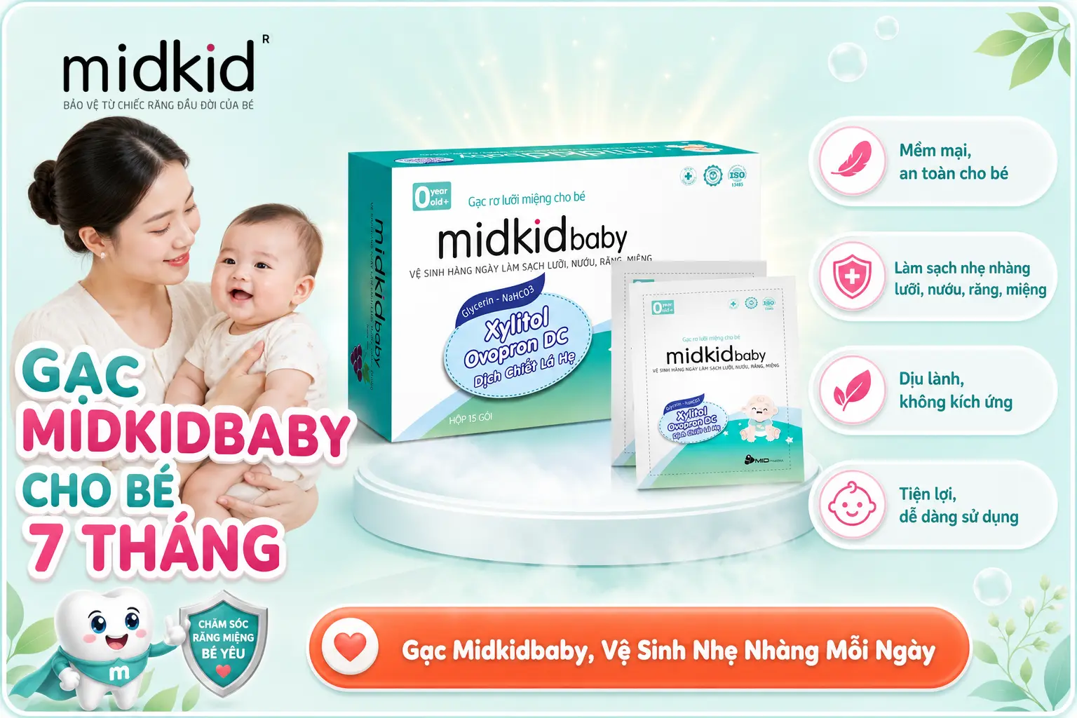 Gạc Midkidbaby cho bé 7 tháng, mềm mại an toàn