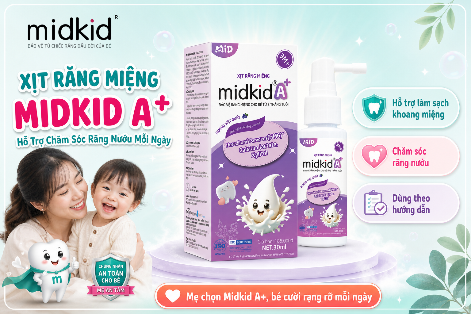 Xịt Răng Miệng Midkid A+ hỗ trợ chăm sóc răng nướu mỗi ngày