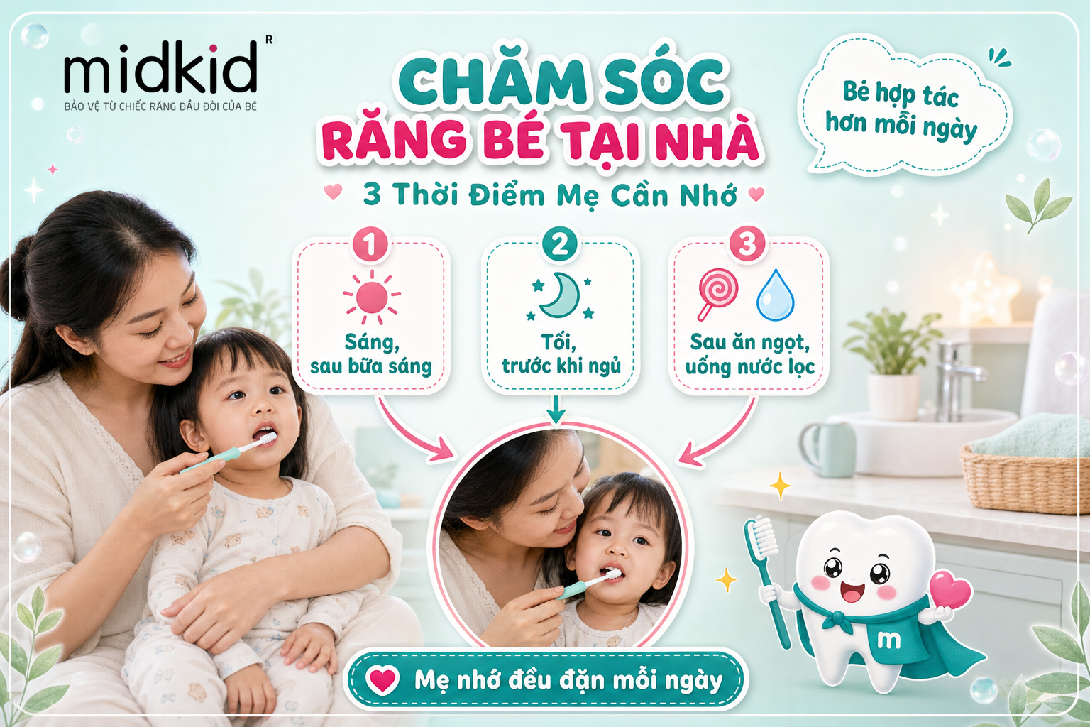 Chăm sóc răng miệng cho bé 2 tuổi tại nhà, 3 thời điểm mẹ cần nhớ