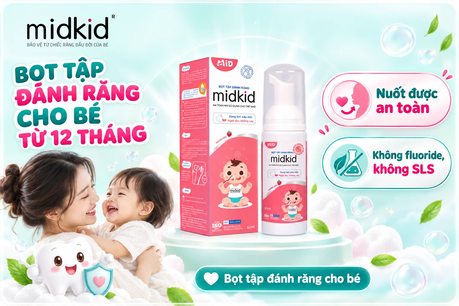 Bọt tập đánh răng Midkid cho bé từ 12 tháng