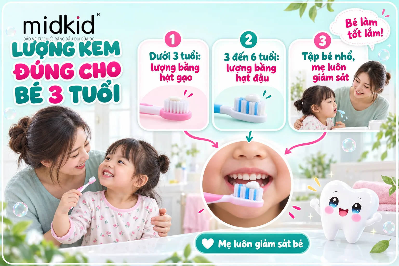 Lượng kem đúng cho bé 3 tuổi theo từng giai đoạn