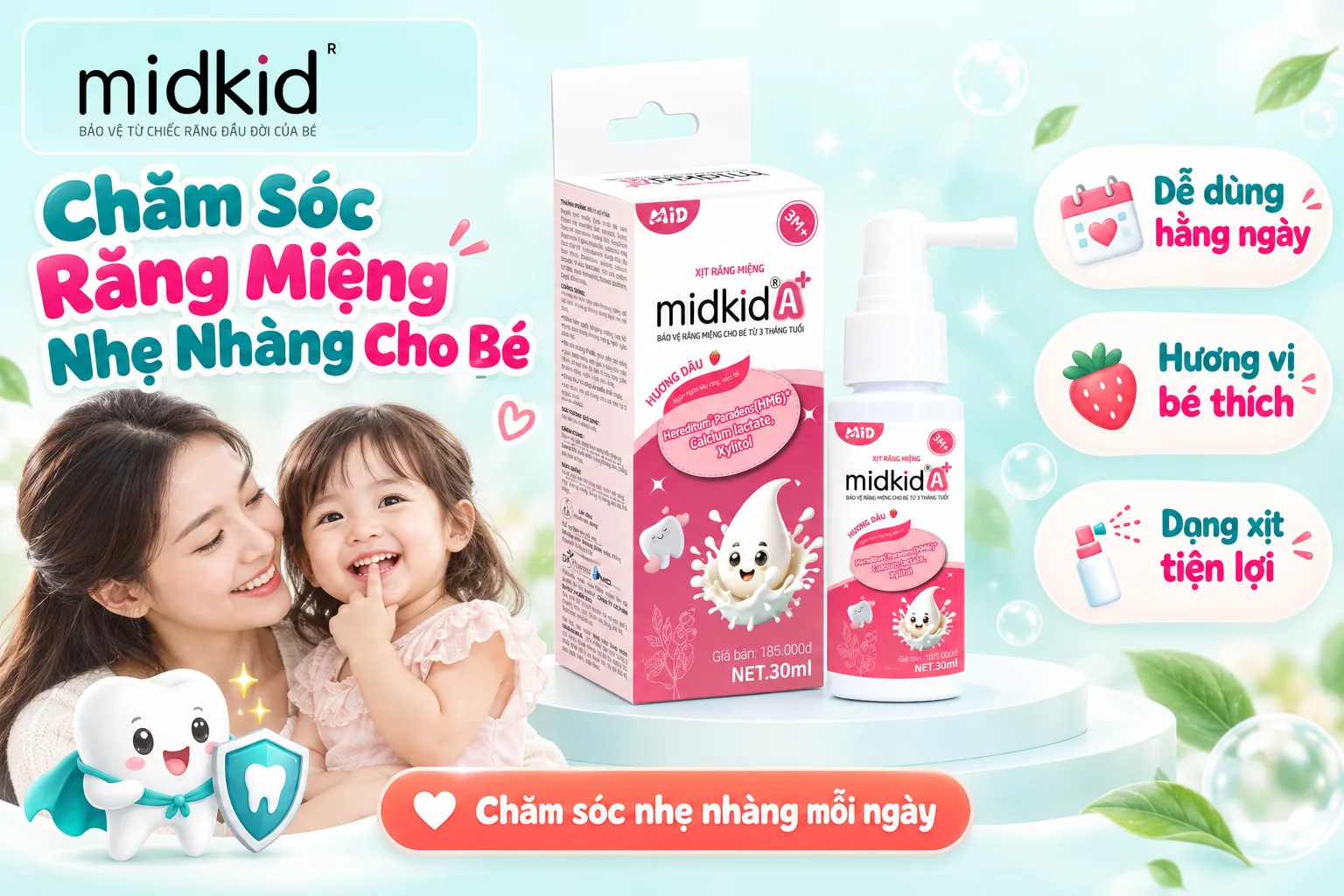 Xịt Răng Miệng Midkid A+ hỗ trợ chăm sóc răng miệng nhẹ nhàng cho bé