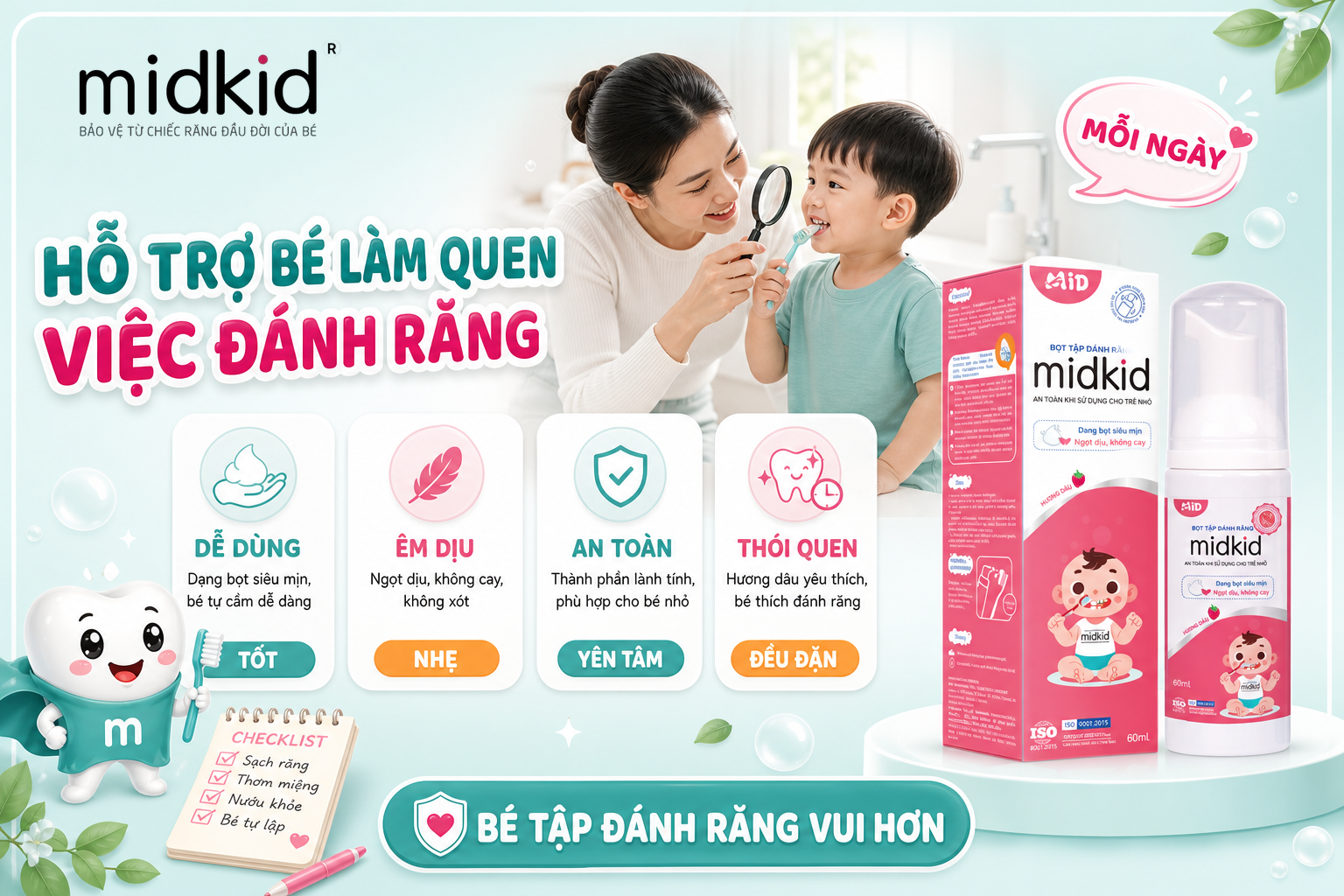 Bọt tập đánh răng Midkid hỗ trợ bé làm quen việc đánh răng