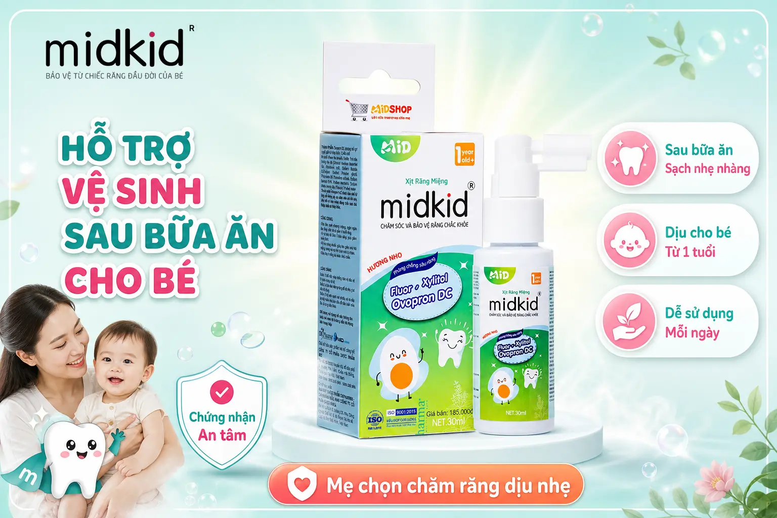 Xịt Răng Miệng Midkid hỗ trợ vệ sinh sau bữa ăn cho bé
