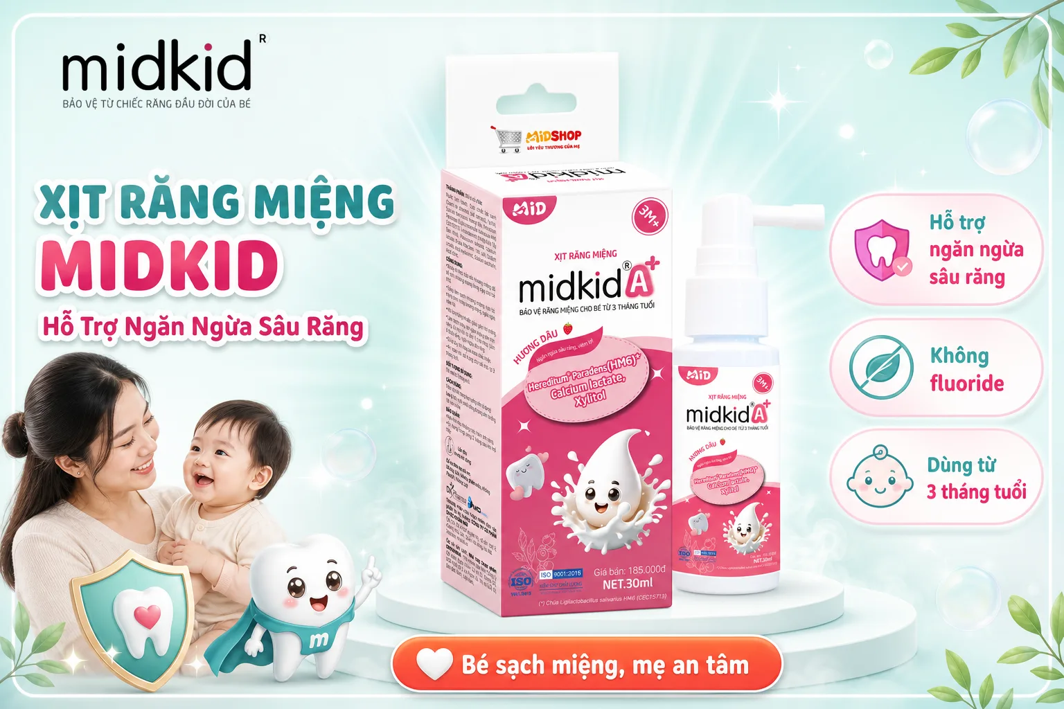 Xịt Răng Miệng Midkid hỗ trợ ngăn ngừa sâu răng