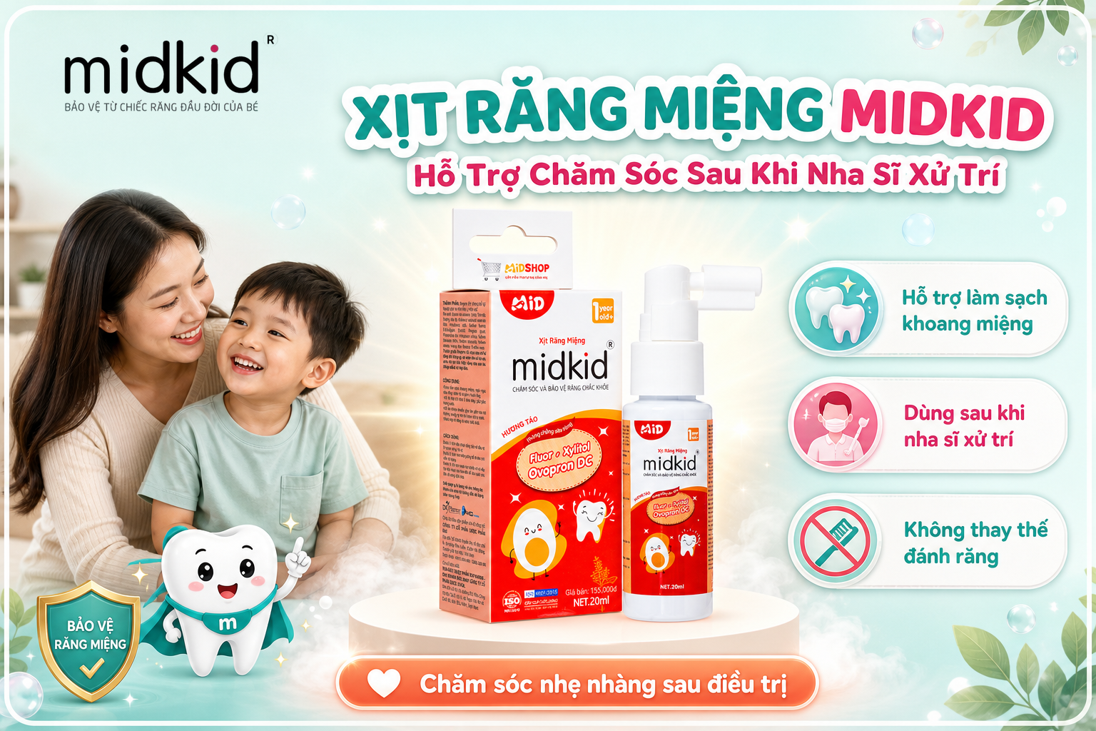 Xịt Răng Miệng Midkid hỗ trợ chăm sóc sau khi nha sĩ xử trí