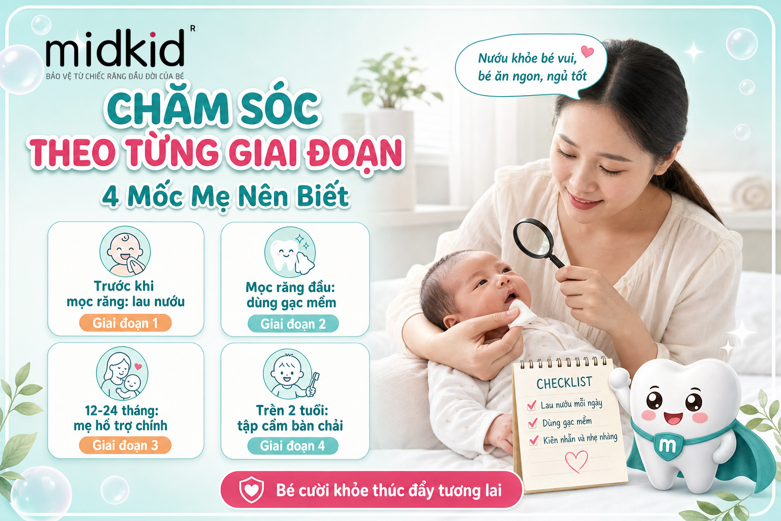 Chăm sóc răng miệng cho bé theo từng giai đoạn, 4 mốc mẹ nên biết