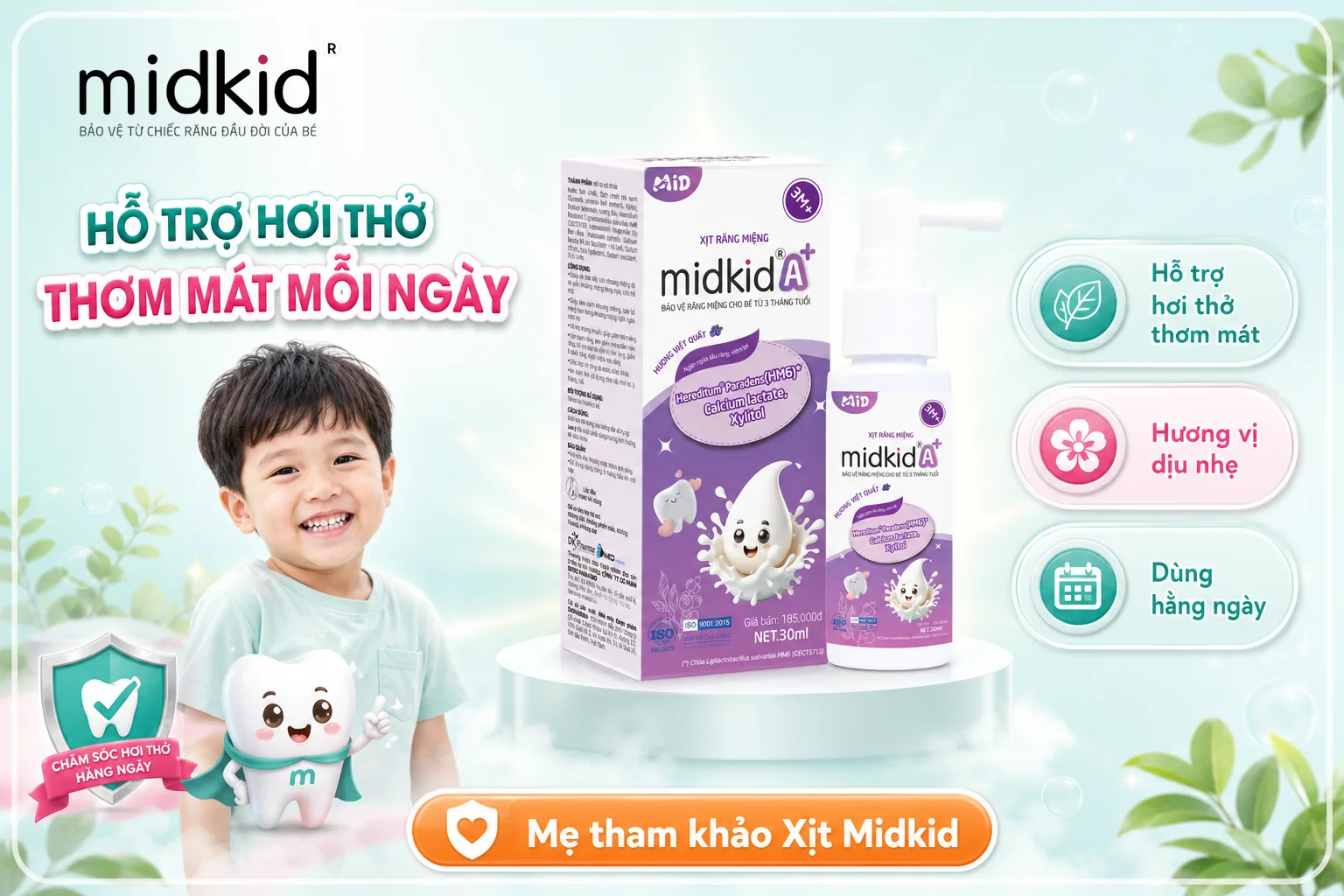 Xịt Răng Miệng Midkid A+ hỗ trợ hơi thở thơm mát cho bé mỗi ngày