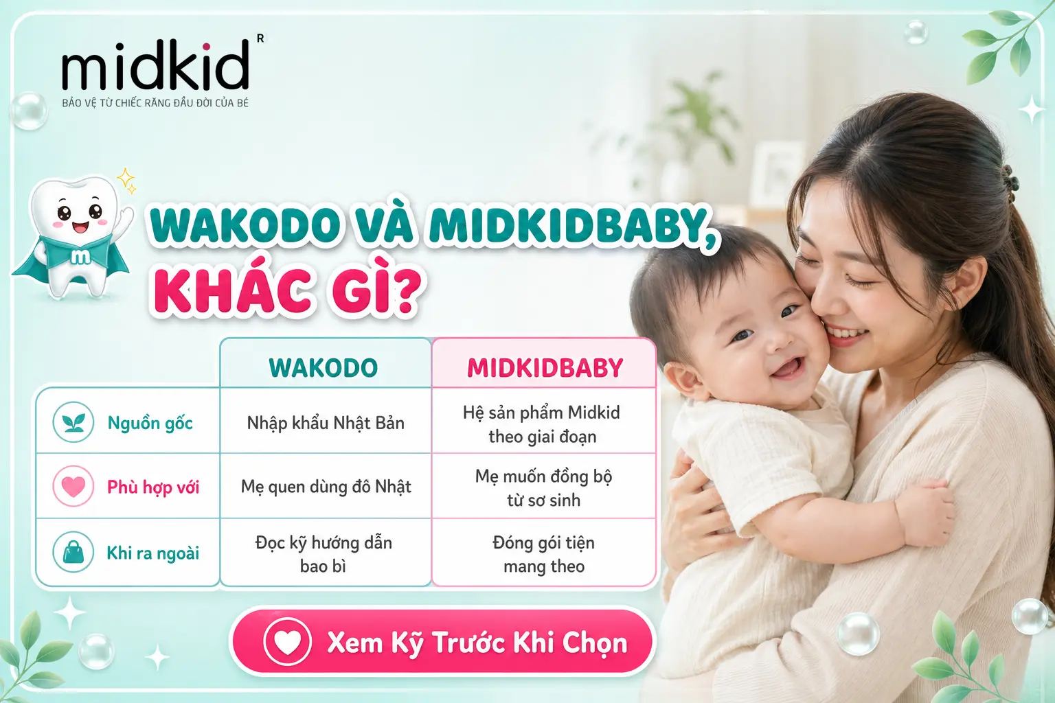 So sánh Wakodo và Gạc Midkidbaby khác gì
