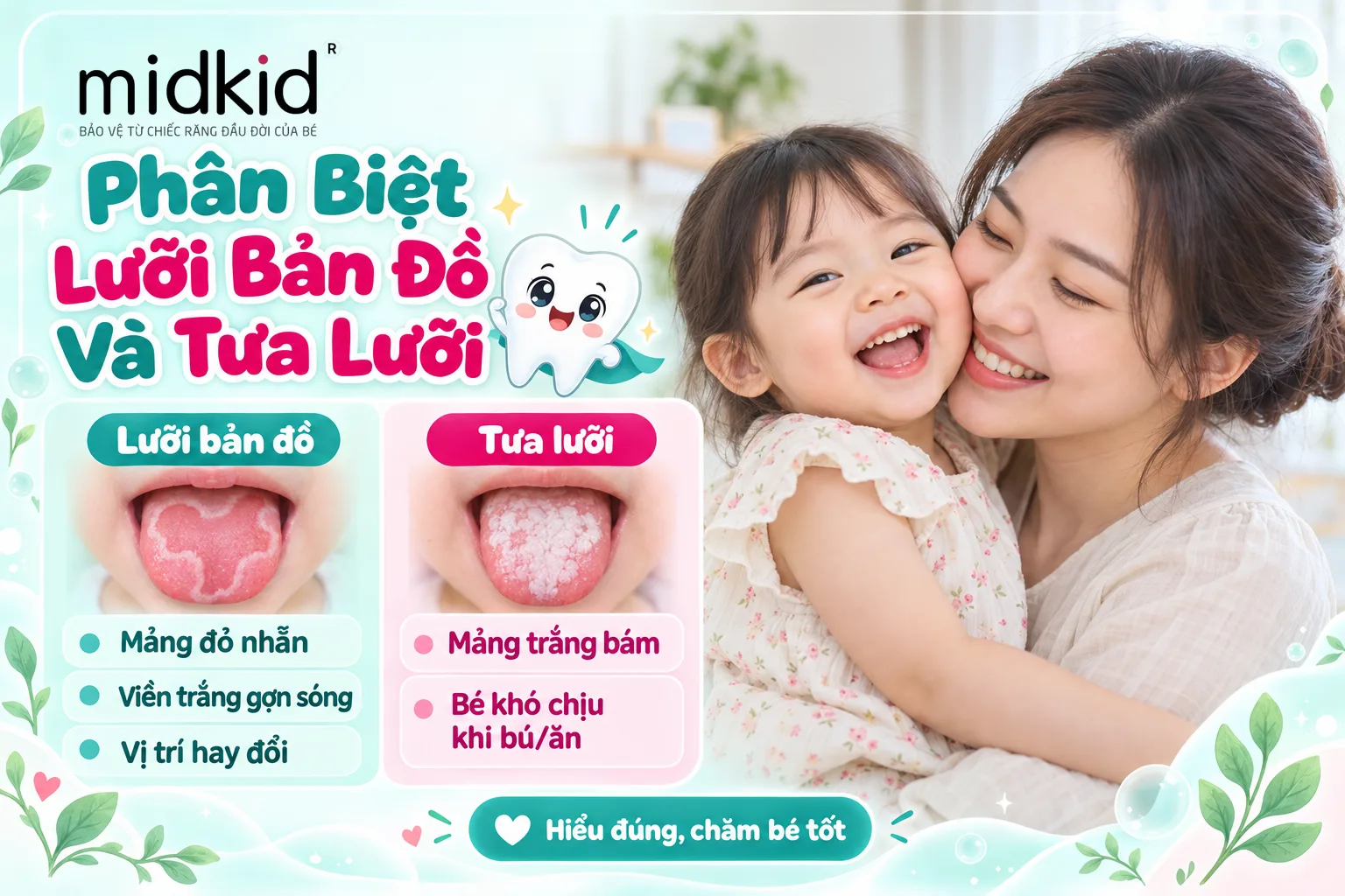 So sánh lưỡi bản đồ và tưa lưỡi ở trẻ qua hình ảnh thực tế