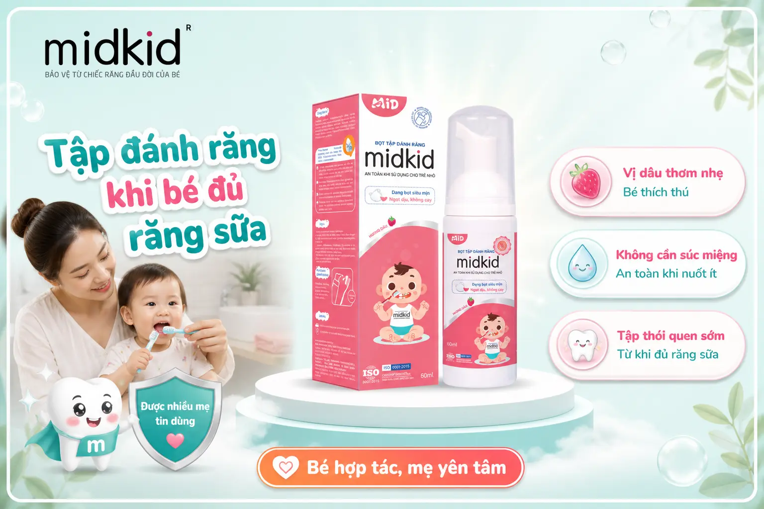 Chăm sóc răng miệng khi bé mọc đủ răng sữa, Bọt tập đánh răng Midkid