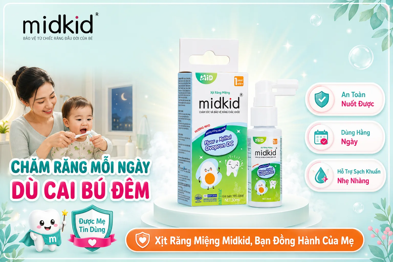 Chăm sóc răng miệng cho bé mỗi ngày dù đang cai bú đêm