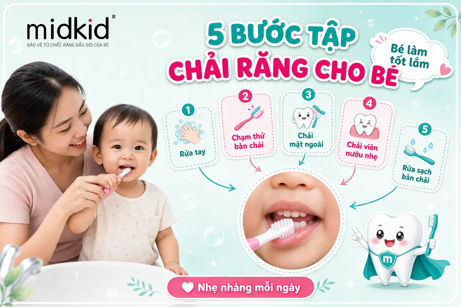 5 bước tập chải răng cho bé 1 tuổi