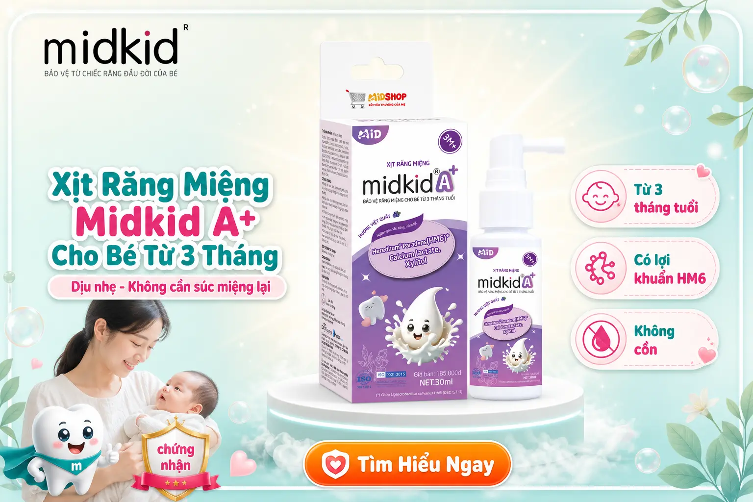 Xịt Răng Miệng Midkid A+ cho bé từ 3 tháng