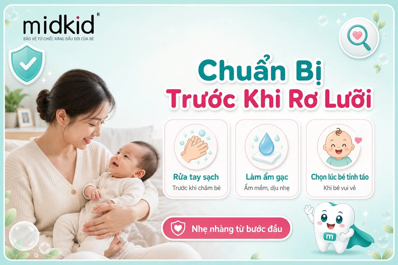Chuẩn bị và tư thế bé trước khi rơ lưỡi