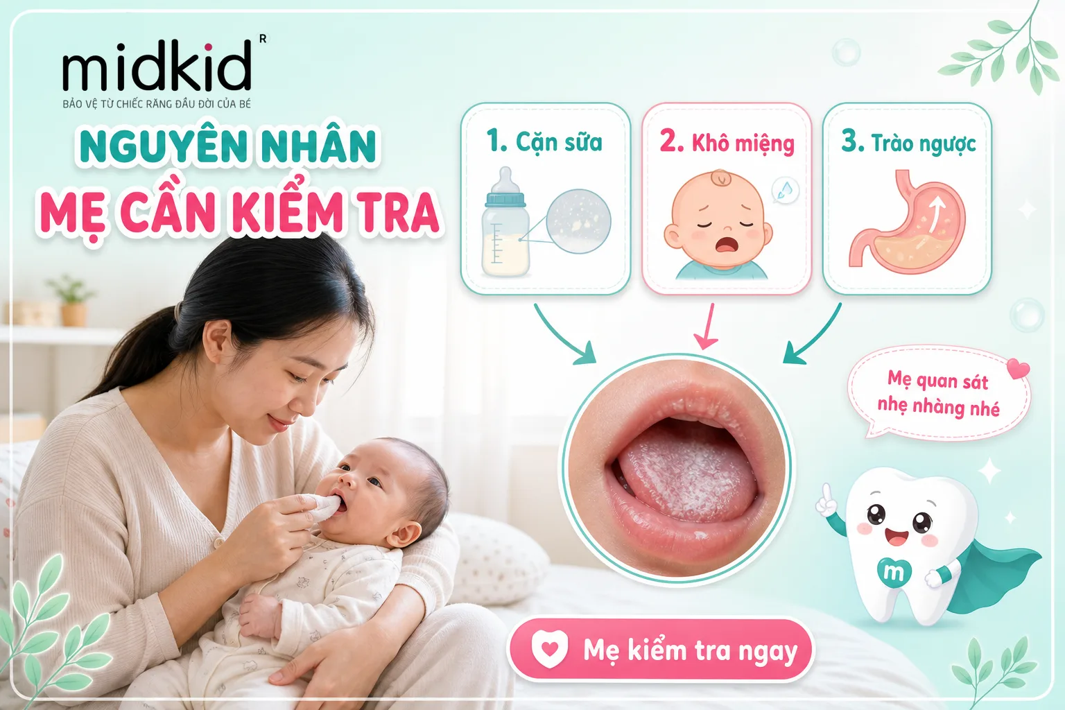 Nguyên nhân hôi miệng ở trẻ sơ sinh: cặn sữa, khô miệng, trào ngược
