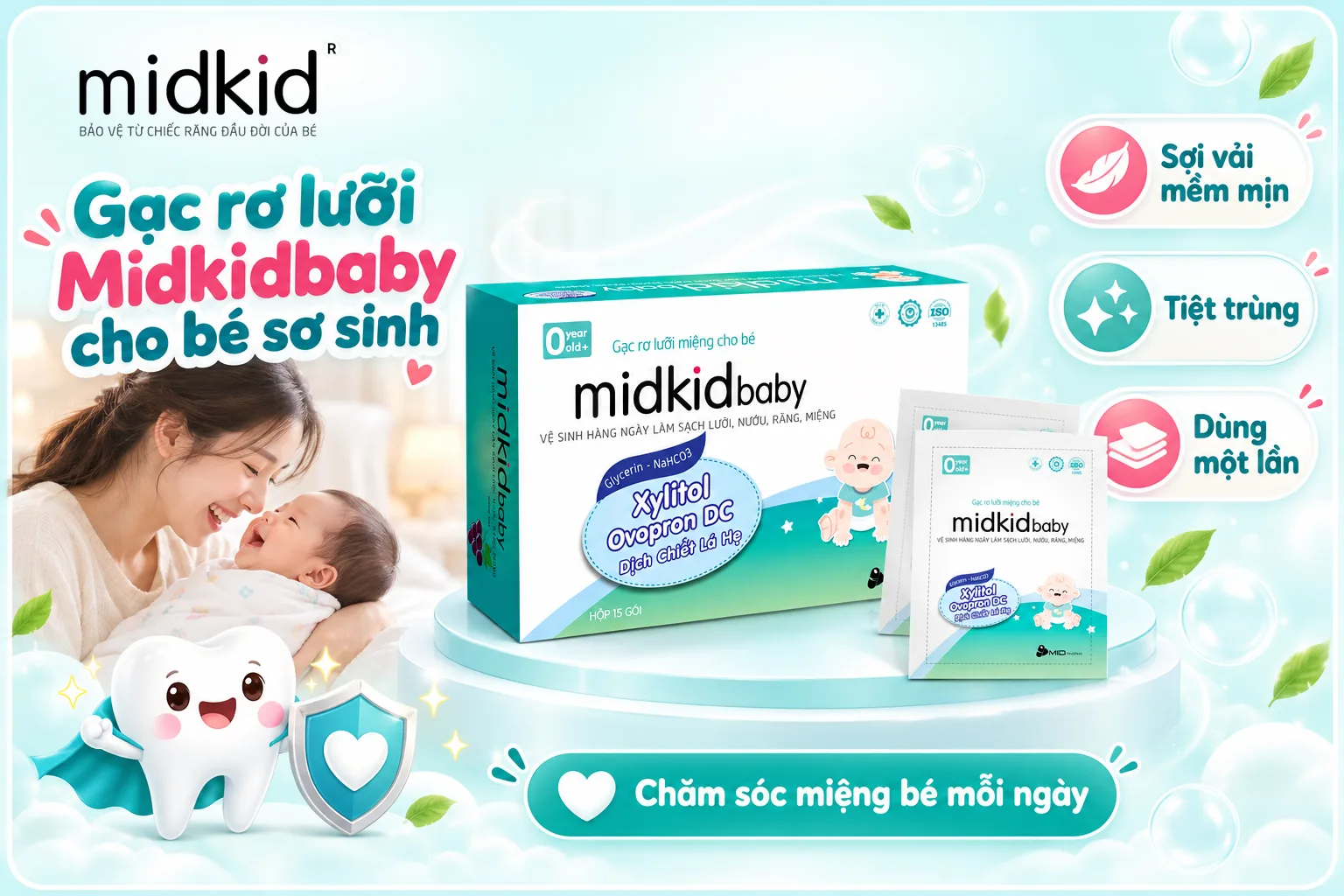 Gạc rơ lưỡi Midkidbaby cho bé sơ sinh