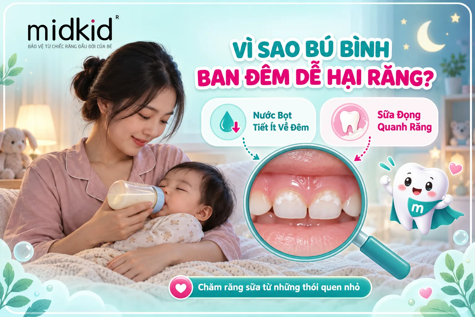 Vì sao bú bình ban đêm dễ hại răng