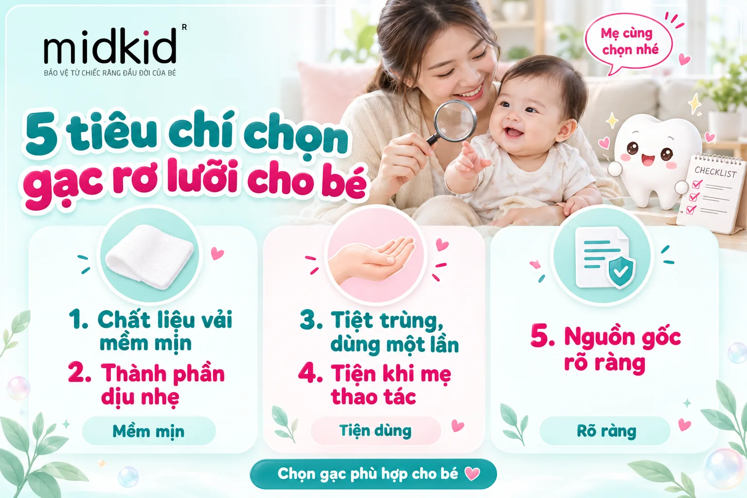 5 tiêu chí chọn gạc rơ lưỡi cho bé