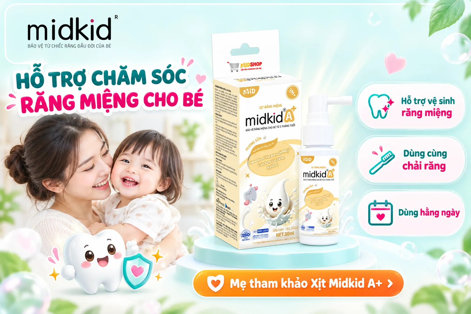 Xịt Răng Miệng Midkid A+ hỗ trợ chăm sóc răng miệng cho bé