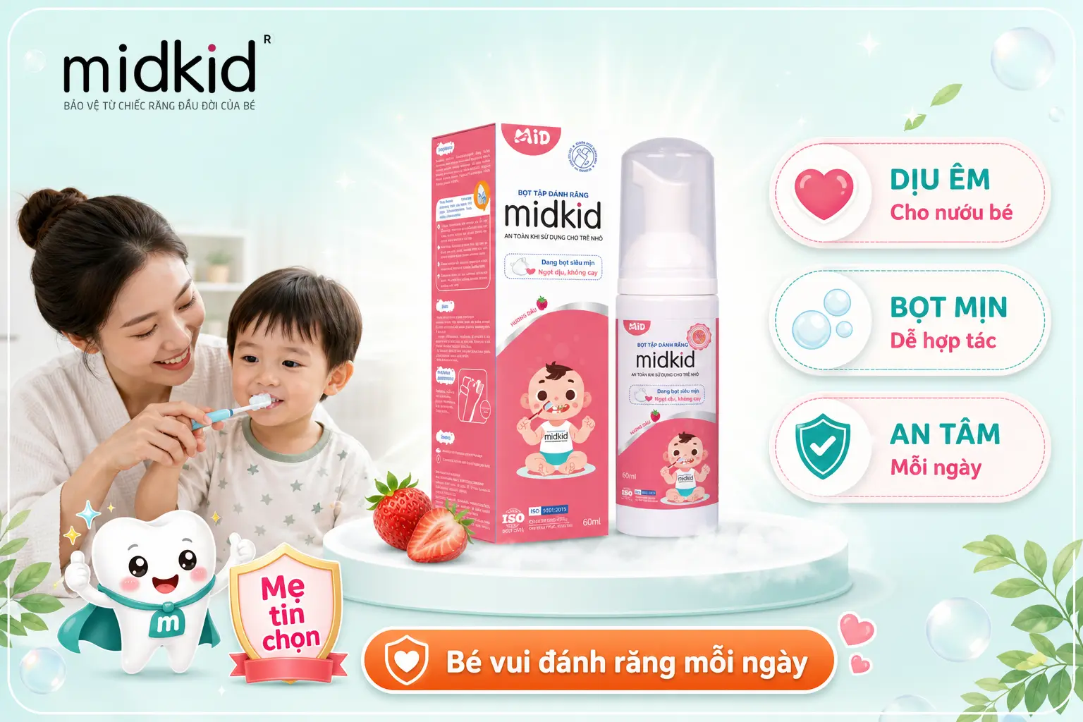 Bọt tập đánh răng Midkid dịu nhẹ cho bé