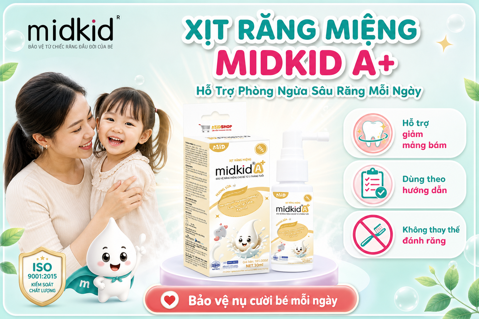 Xịt Răng Miệng Midkid A+ hỗ trợ phòng ngừa sâu răng mỗi ngày
