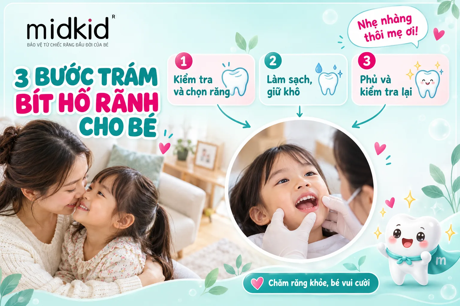 3 bước trám bít hố rãnh cho bé