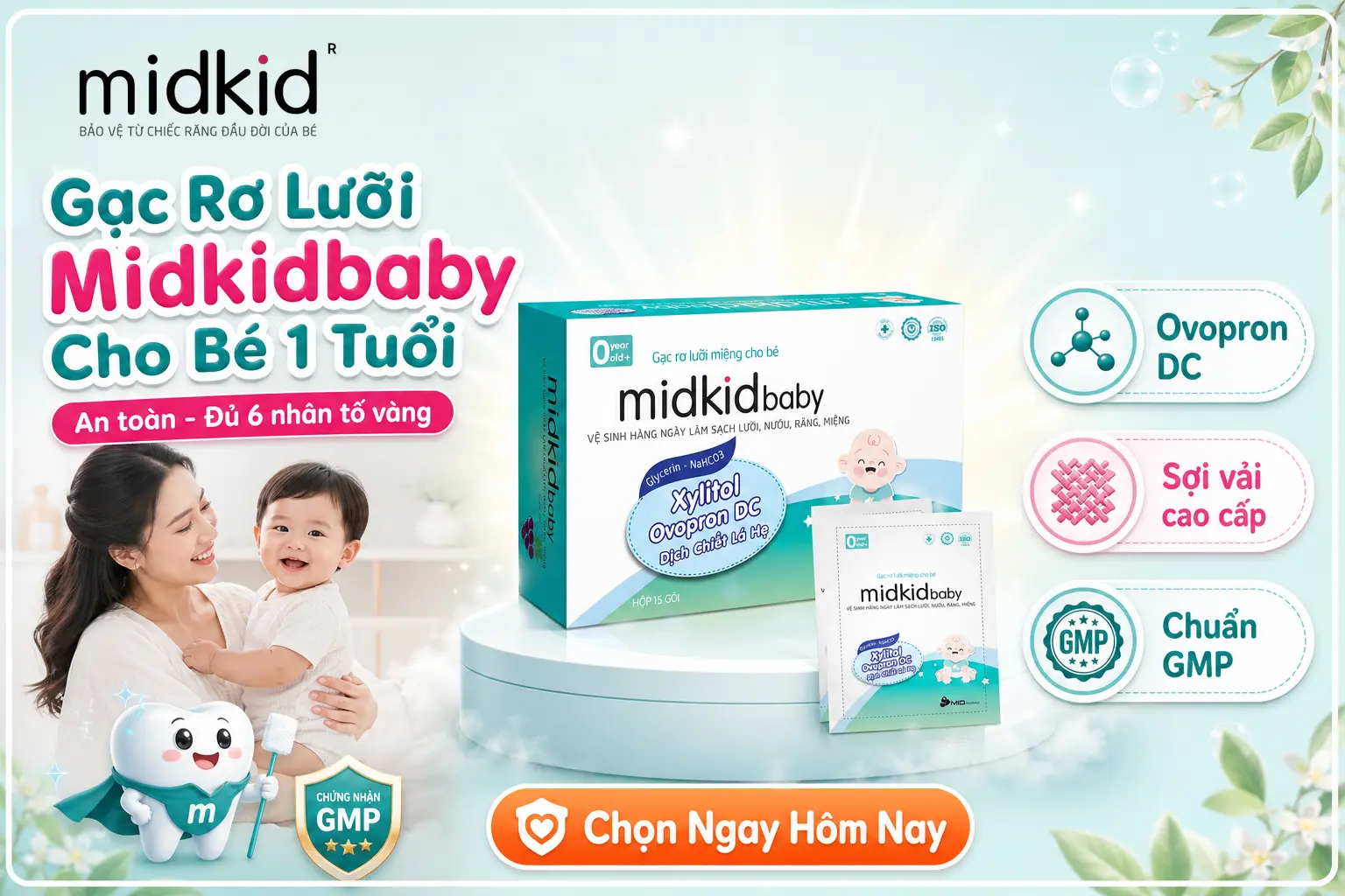Gạc rơ lưỡi Midkidbaby cho bé 1 tuổi