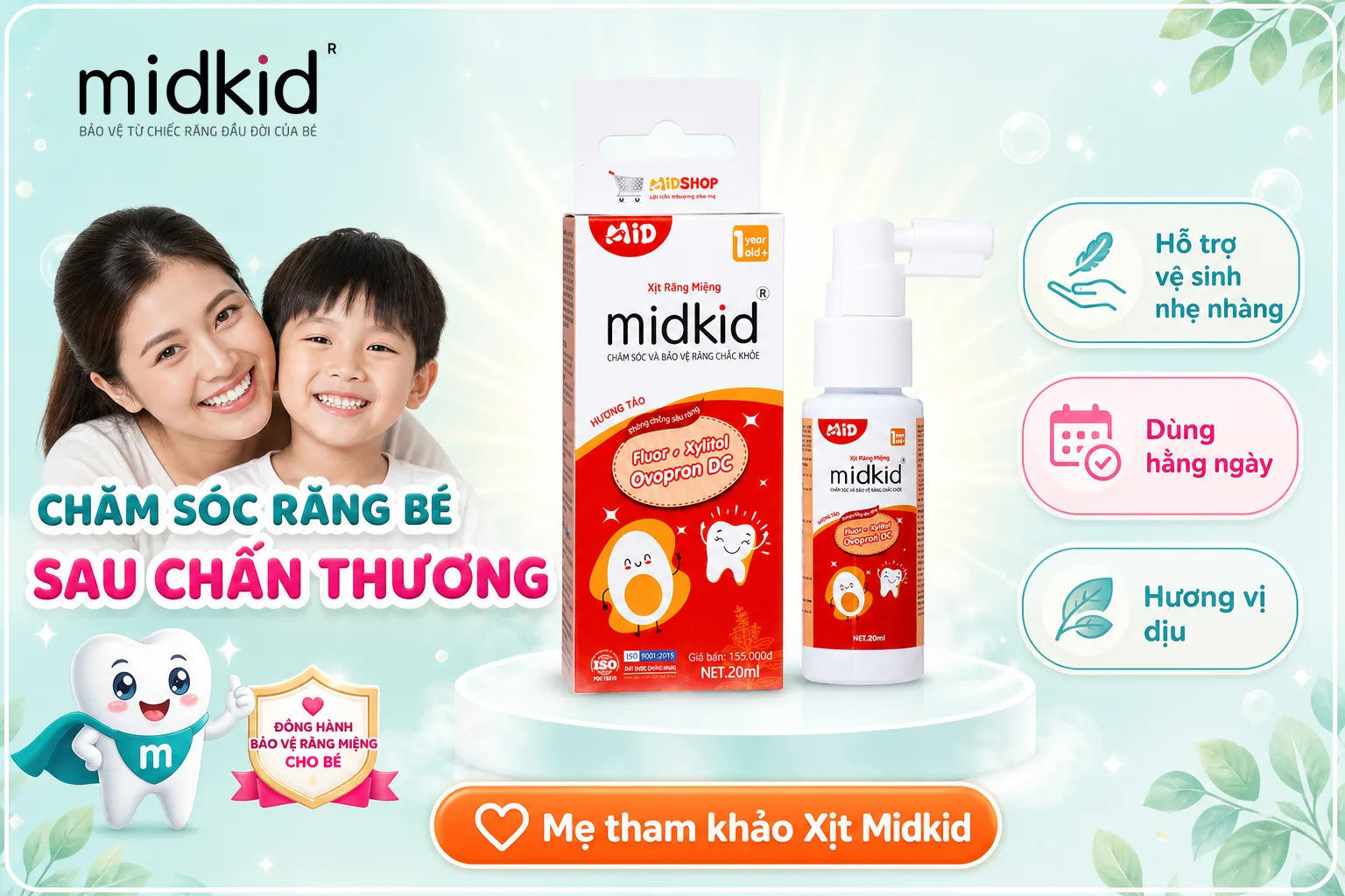 Xịt Răng Miệng Midkid hỗ trợ chăm sóc răng bé sau chấn thương