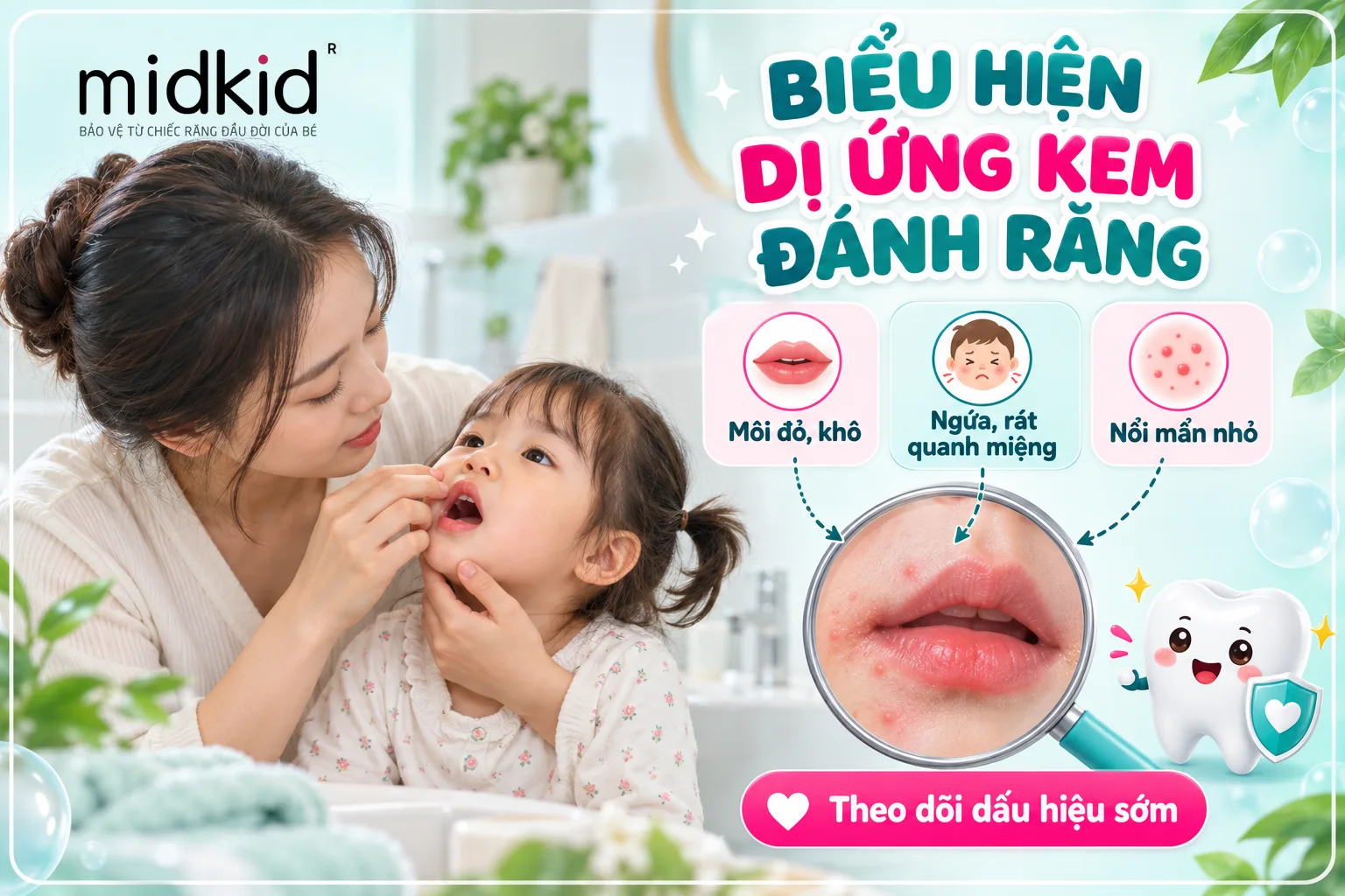 Biểu hiện dị ứng kem đánh răng ở trẻ: môi đỏ, ngứa rát, nổi mẩn